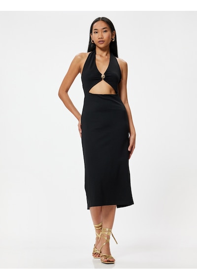 Koton Midi Halter Yaka Elbise Pencere Detaylı Deniz Kabuğu Detaylı Yırtmaçlı Siyah 4sak80037pk Koton Midi Halter Yaka Elbise Pencere Detaylı Deniz Kabuğu Detaylı Yırtmaçlı Siyah 4sak80037pk