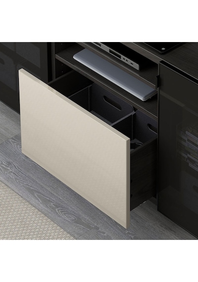 Tv Sehpası, Venge-parlak Cila-bej-füme Cam, 180x42x74 Cm, Selsvıken/glassvık, Fren Raylı Gri Tv Sehpası, Venge-parlak Cila-bej-füme Cam, 180x42x74 Cm, Selsvıken/glassvık, Fren Raylı Gri