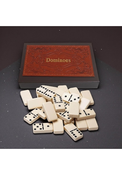Lüks Deri Kutulu Premium Domino Seti 28 Parça Spinner Lı Çift 6 Taş 2-4 Oyuncu Yeni Yıl Hediyesi B