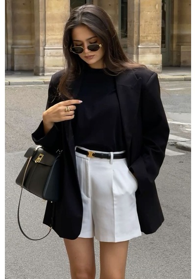 Açelyaokcu Premium Lowry Wide Leg Midi Boy Dokuma Şort Beyaz