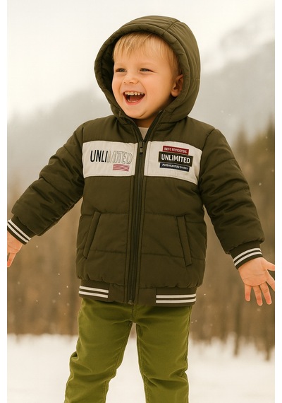 Esila Kids Çocuk Mont Kapüşonlu Mont Fermuarlı Mont 5-8 Yaş Haki