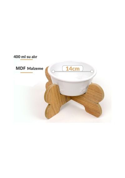 Ahşap Ayaklı, Seramik Kaseli Kedi-köpek Mama Ve Su Stantı-2 400 Ml./ 2 Li Takım