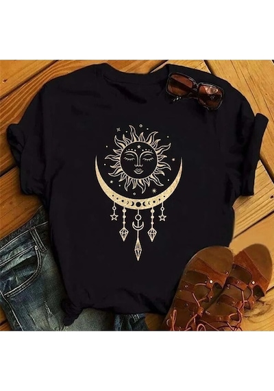 Kozia Outdoors Ay Güneş Baskılı Oversıze Tshirt Siyah SIYAH