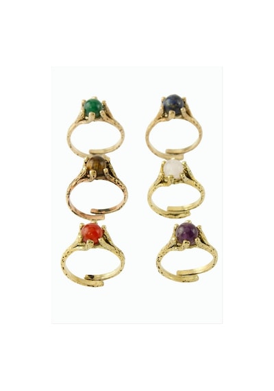 Yuvarlak Doğaltaşlı Otantik Yüzük - Lapis N145 Çok Renkli 64989987