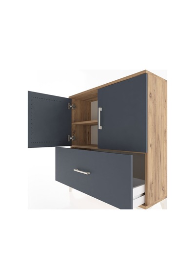 Arges Şifonyer 2 Raflı Tek Çekmeceli 2 Kapaklı 88x30x96 Çam-antrasit Atlas Çam