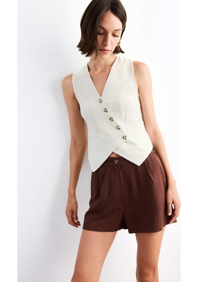 Defacto Slim Fit Dar Kesim V Yaka Keten Yelek G0663ax25smwt34 Beyaz