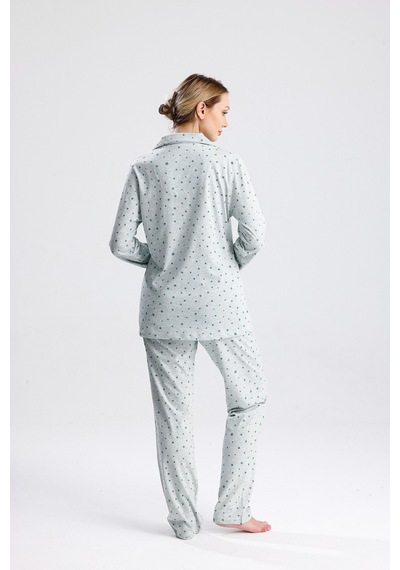 Yeni İnci Yıldız Desen Pamuk Kadın Pijama Takım Yeşil
