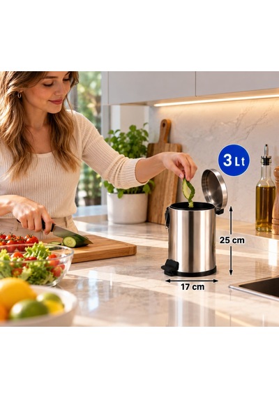 Pedallı Çöp Kovası Micro 3 Lt Paslanmaz Acar 13210 Açık Gri