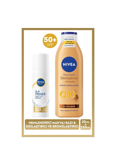 Sun Spf50 Güneş Koruyucu Nemlendirici Makyaj Bazı 30ml Ve Sıkılaştırıcı Bronzluk Vücut Losyonu 250ml