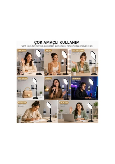 12 İnç Ring Light Telefon Tutuculu, 2700k-6500k Ayarlanabilir Işıklı Halka Lamba, Alüminyum Alaşımlı Canlı Yay