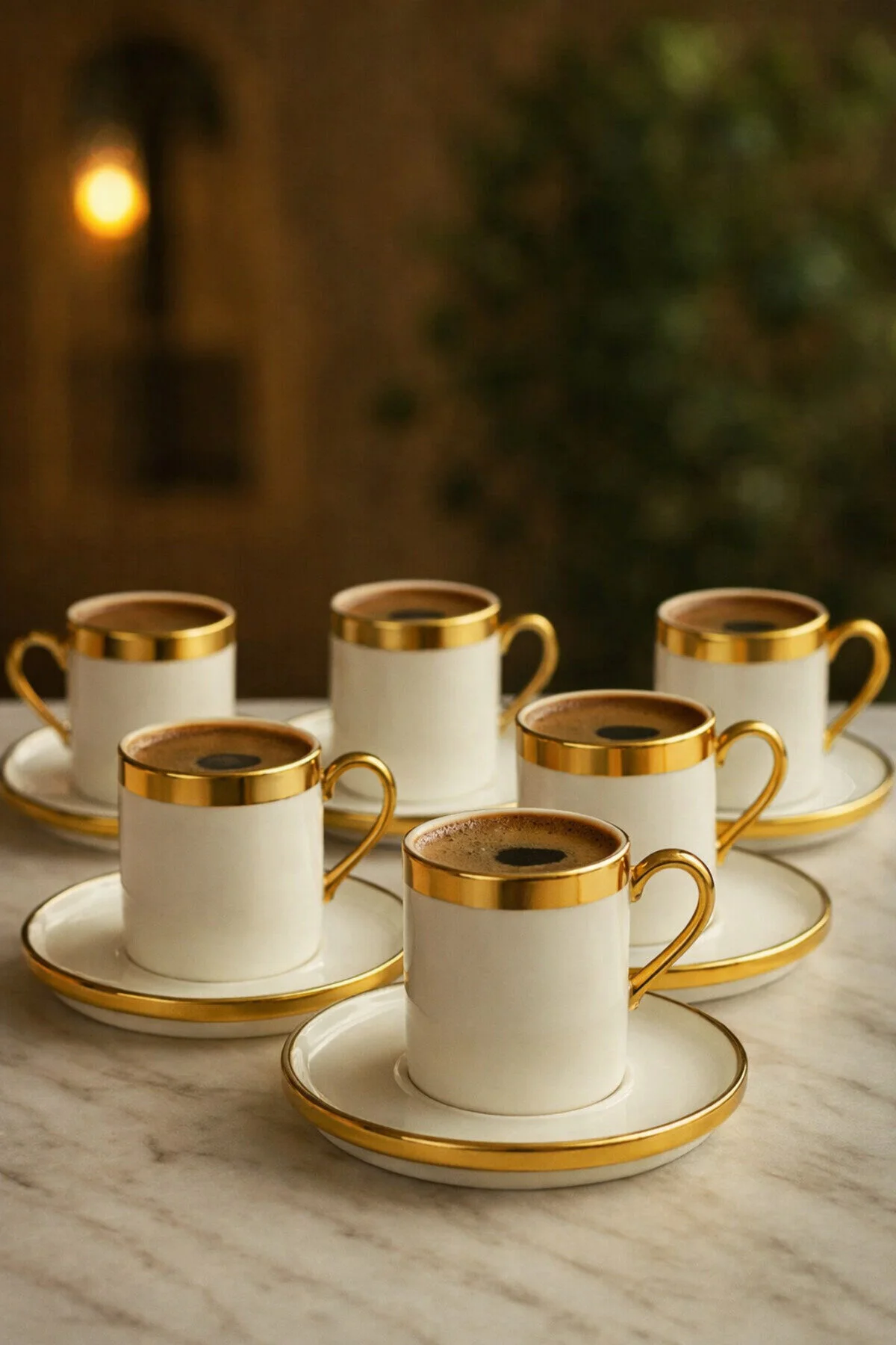 6 Kişilik Porselen Lüks Platin Kaplama Kahve Fincan Takımı Seti 100ml Altın - Beyaz