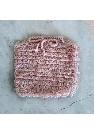 El Yapımı Pudra Pembe Püsküllü Orlon Eldiven Banyo Lifi
