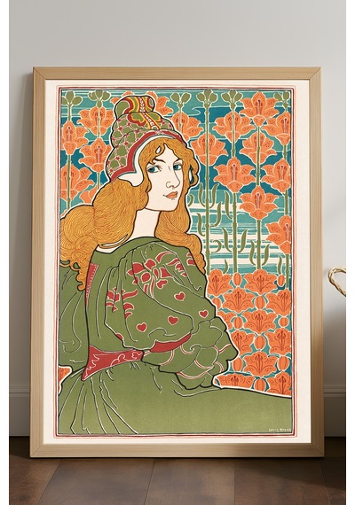 Elbiseli Kadın Doğal Ahşap Çerçeveli Poster, Dekoratif Sanatsal Duvar Tablosu
