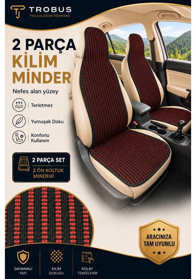 Toyota Rav4 2019 Ve Sonrası Üniversal Örme Ön 2 Parça Minder Terletmez Kaymaz Taban Siyah Kırmızı