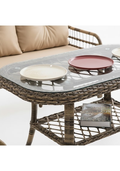 Capri Swing Pisa İkili Rattan Bahçe Balkon Oturma Grubu Açık Kahve 753