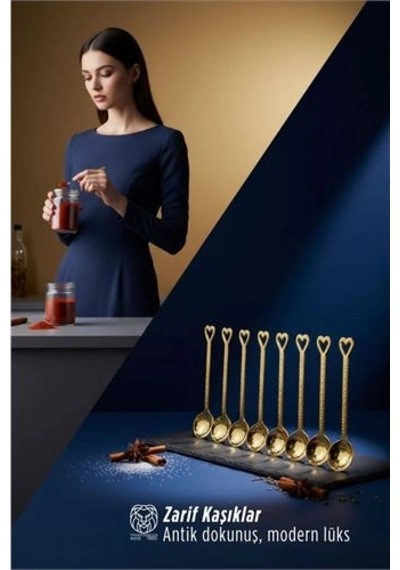 8'li Lüks Gold Zamak Ölçü Ve Baharat Kaşığı Seti - Özel Tasarım 722902 Sarı
