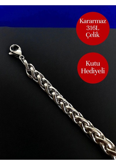 Yuvarlak Kral Model Çelik Kolye İthal Zincir 3mm Orta Kalınlıkta - Kutulu Gümüş