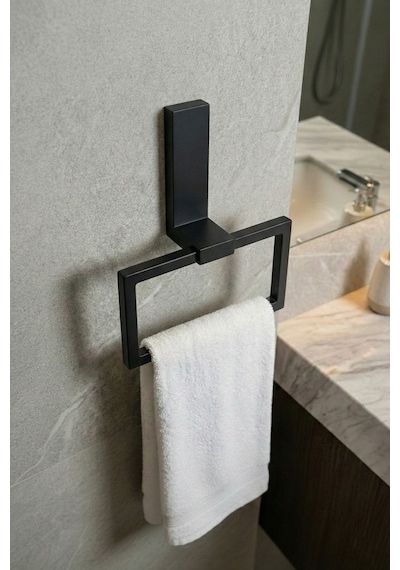 Siyah Mat 304 Paslanmaz Çelik Hareketli Havluluk - Yapışkanlı Vidasız Banyo Havlu Askısı Mat Siyah