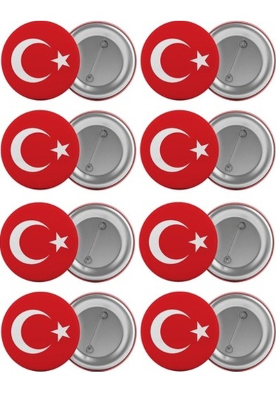 Türk Bayrağı Çanta Rozeti Seti 8 Adet En Büyük Boy 5.8Cm Iğneli B