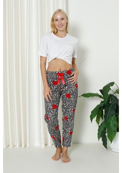 Farya Home Luxury Soft Welsoft Polar Desenli Kurdeleli Kışlık Pijama Altı Pantolon Leopar Çok Renkli