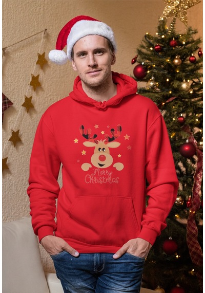Stil X Yeni Yıl Baskılı Erkek Sweatshırt, Chrıstmas Temalı Kırmızı-1