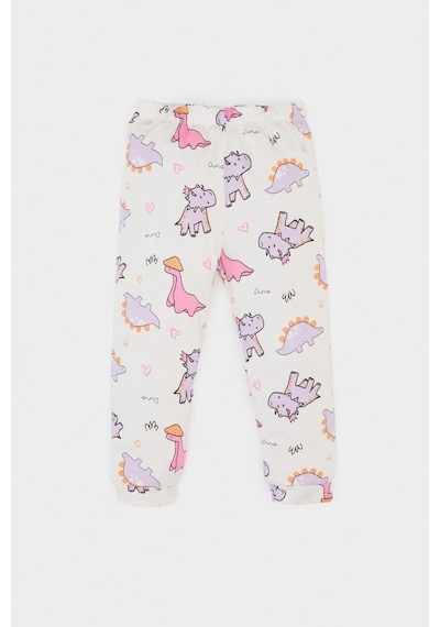 Defacto %100 Pamuklu Dinozor Baskılı Pijama Takımı Kız Bebek E1547A525SM Ekru