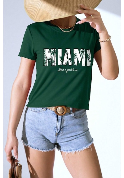 Uyguntarz Unisex Miami Baskılı Oversize Tshirt Yeşil