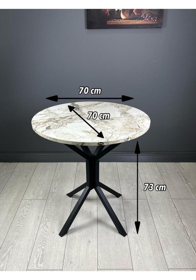 Nisa Efes Yuvarlak Mutfak Masası Yemek Masası Balkon Masası Metal Siyah Ayak 70 Cm