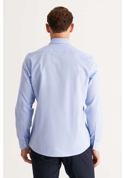 AC&Co / Altınyıldız Classics Erkek Mavi Slim Fit Dar Kesim Düğmeli Yaka %100 Pamuk Oxford Gömlek 4A2000000051MAVXXL Mavi