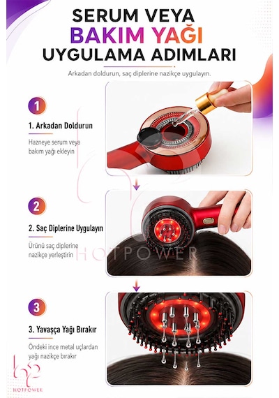 Hot Power Led Işıklı Saç Derisi Masaj Tarağı + Mini Tarak