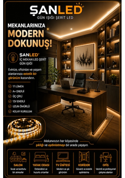 3 Çipli Şerit Led Gün Işığı Rengi 12v 40 Metre