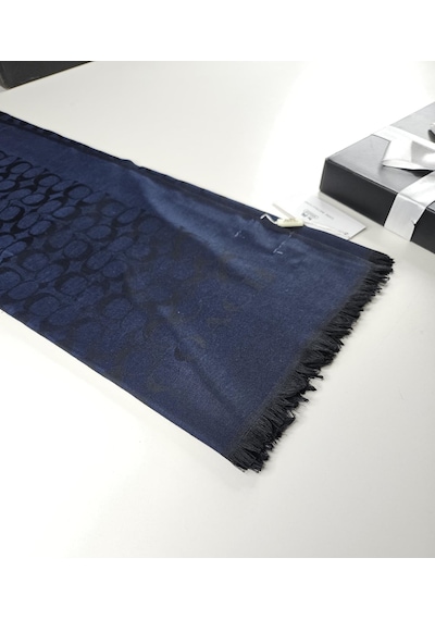 C Desen Yün İpek Şal İnce Kumaş Çift Taraflı Silk Scarfs Lacivert