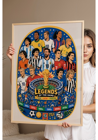 Dünya Kupası Futbol Efsaneleri Legends Of The Game Premium Çerçeveli Duvar Tablosu Üstün Kalite Kayın