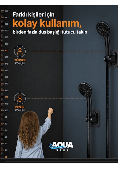 Siyah Yapışkanlı Duş Başlığı Tutucu , Ayarlanabilir Su Geçirmez Yapışkanlı Mafsal Chrome Tepe Duş Sistemleri