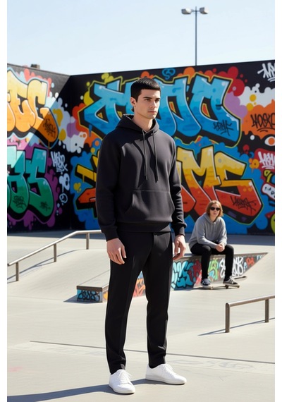 Benerly Erkek Kapüşonlu Standart Kol Regular Kalıp Sweatshirt Fonksiyonel siyah