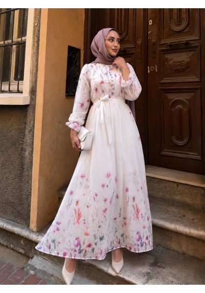Efulim Womens Modal Tül Şifon Elbise Beyaz