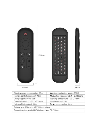 Bruxe M5 Araç Android Box Uyumlu Universal Kablosuz Çift Modlu Klavyeli Uzaktan Kumanda Diğer