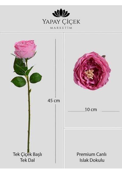 Pembe Yapay Lüx Şakayık Tek Dal Premium Canlı Islak Gerçek Dokulu 45 Cm