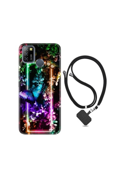 Infınıx Smart 5 Kılıf Silikon Ipli Boyun Askılı Desenli Butterfly Neon 1684