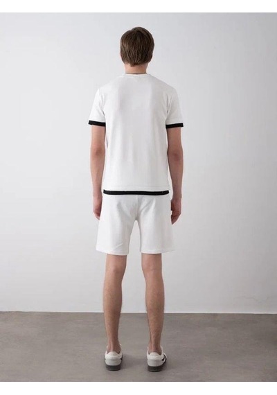 Erkek Çocuk Teenage Dikiş Detaylı Oversize Şortlu Takım-15542 Beyaz