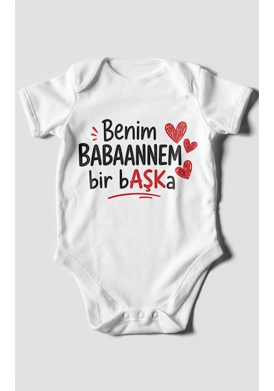 Morivokids Benim Babaanne Temalı Kısa Kollu Bebek Body %100 Pamuk Beyaz