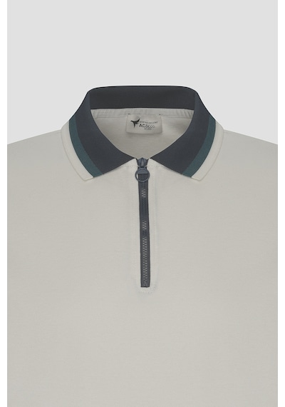 AC&Co / Altınyıldız Classics  Erkek Ekru Lacı Regular Fit Geniş Kesim Polo Yaka Tişört Ekru - Lacivert