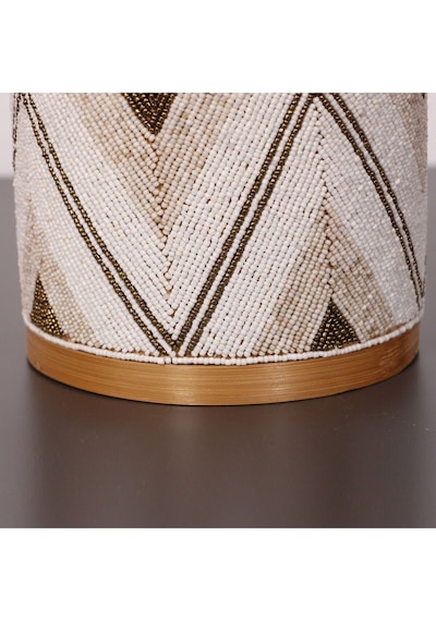 Bali Boncuklu Bambu Saklama Kutusu L 20x23 Cm Beyaz