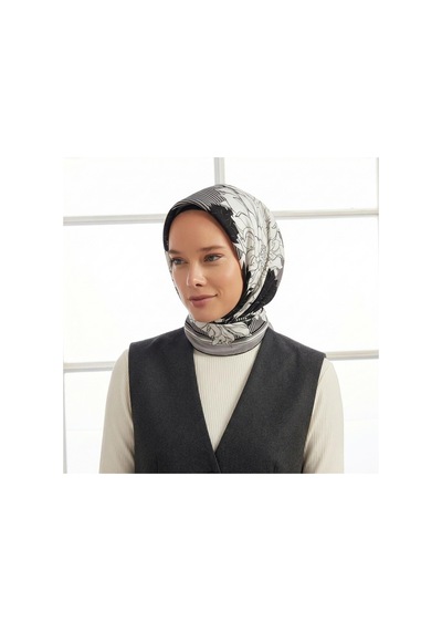 İpekevi Twill İpek Eşarp - Karakalem Desenli - Gümüş Gümüş