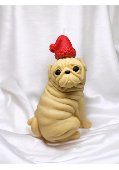 Yılbaşı Parti Temalı Dekoratif Tasarım Pug Köpek Mum
