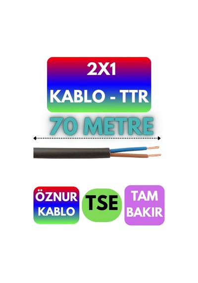 Öznur 2x1 Ttr Kablo Siyah Metre Seçenekli - 70 Metre