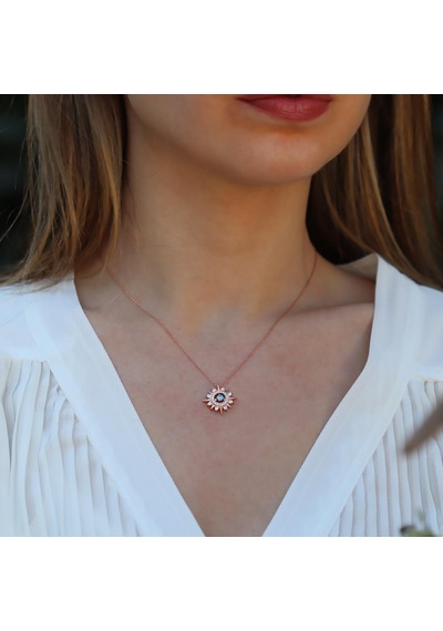 Mavi Zirkon Taşlı Rose Gold Kaplama Lodestar Gümüş Kolye Gümüş