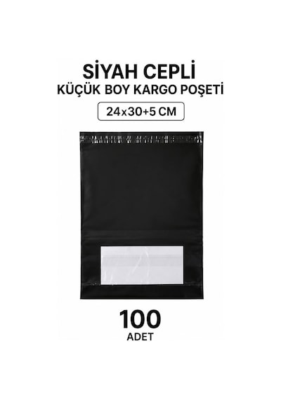Northcity Siyah Cepli Küçük Boy Kargo Poşeti 24x30+5 Cm 100 Adet