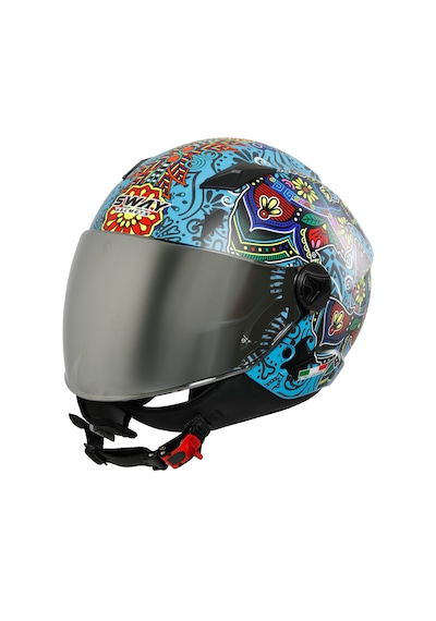 Sway 765 Spring Blue Yarım Kask Mat Mavi - Kırmızı