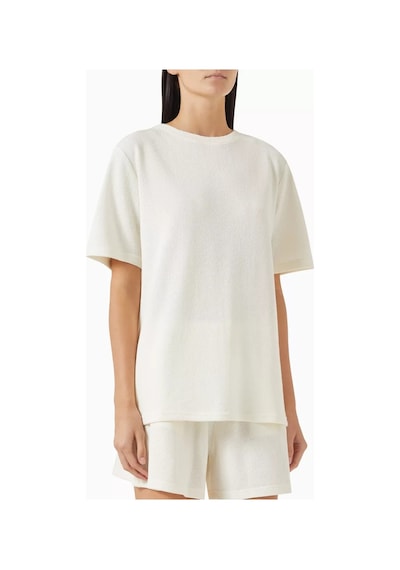 Enandı Cotton Blend Textured T-shirt, Hafif Ve Nefes Alabilir Dokulu Üst Krem